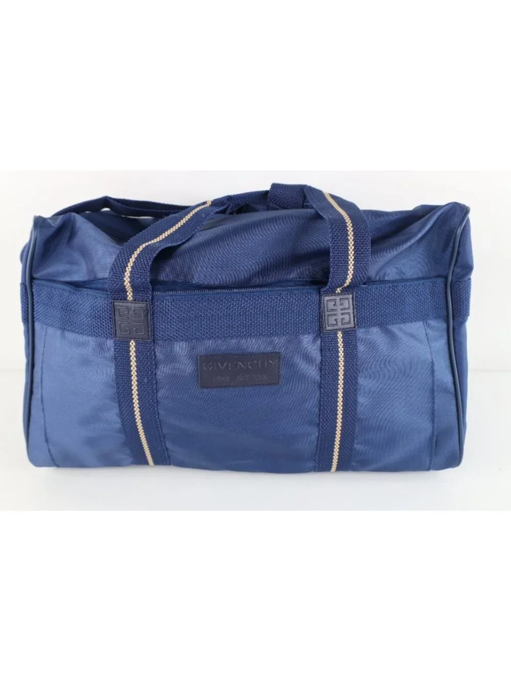 Vintage 80s 90s Givenchy Spell Out Handled Duffel Bag Gym Bag Weekender Blue